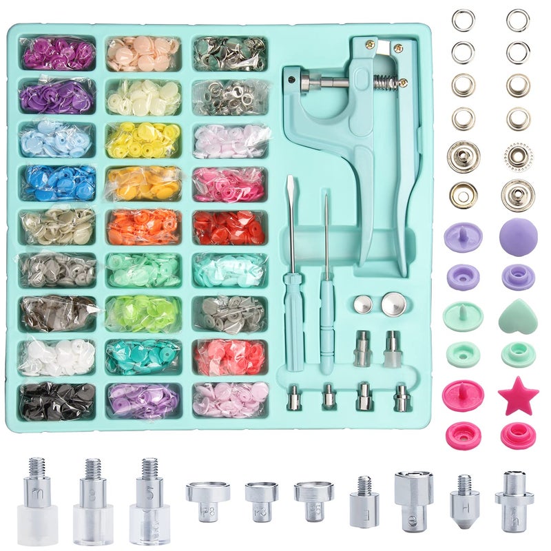 LYNDA Plastic and Metal Snap Buttons with Snaps Pliers Set 300 Sets Plastic and Metal Snap Buttons for Sewing and Crafting (Green) - Image 1